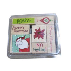 Christmas Rubber Wood Ink Stamps Lot of 7 Santa Craft Cards Santa